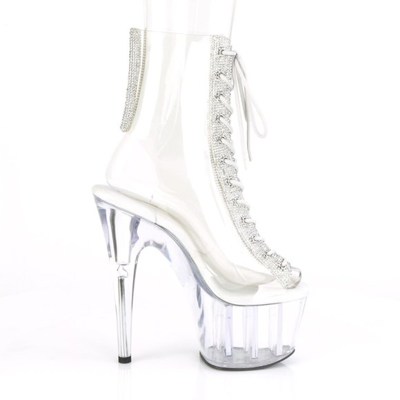 Platform Rhinestone Clear Lace Up Ankle Boots - Picture 5 of 5